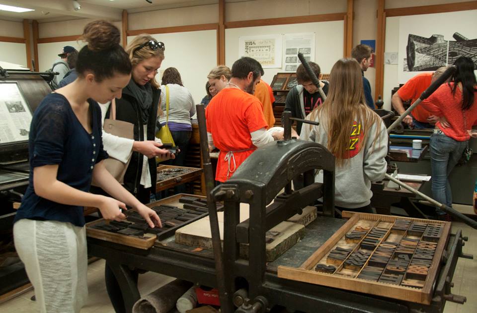 Technologies of Text students set type and print at the Museum of Printing in North Andover, MA.