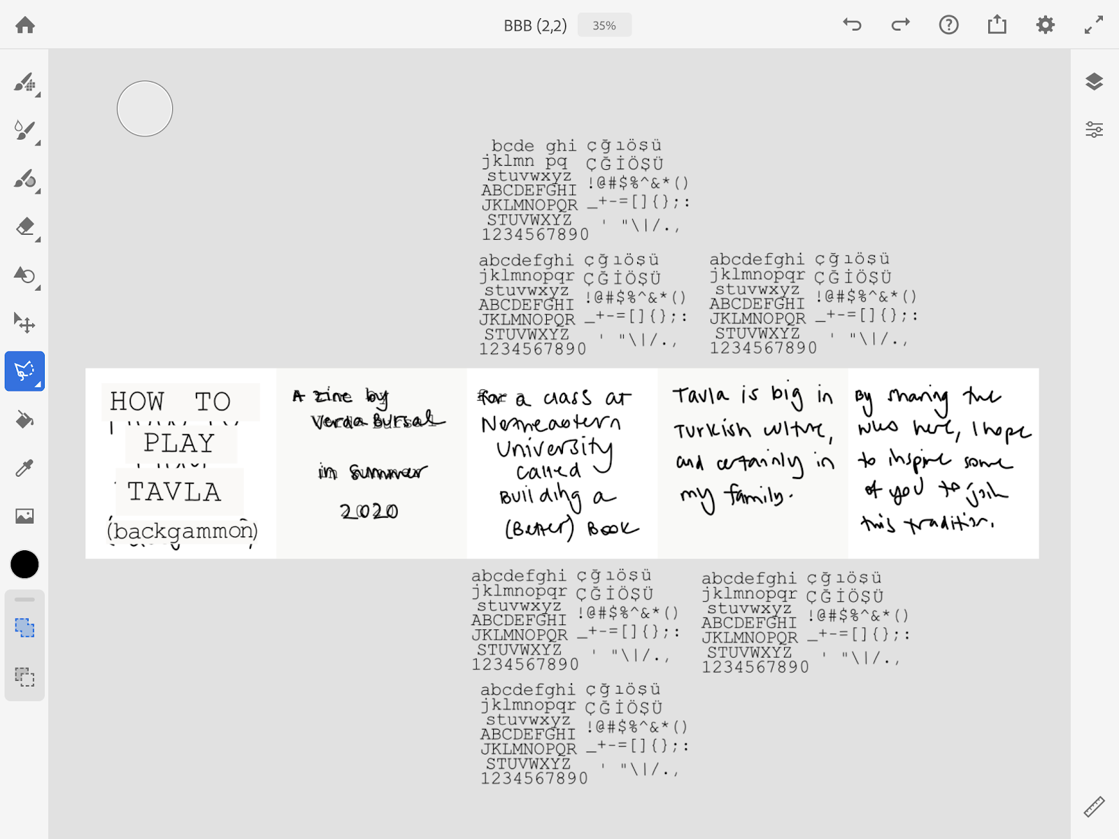 artist's drafts of text for Tavla Instagram zine