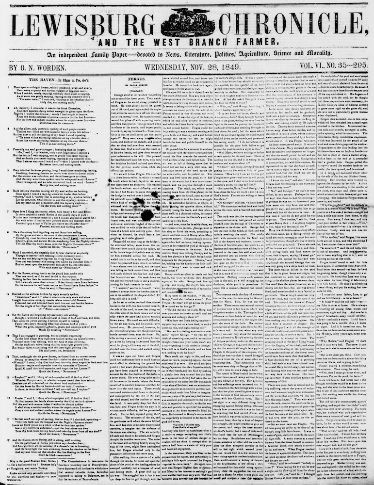 The November 28, 1849 Lewisburg Chronicle, and the West Branch Farmer